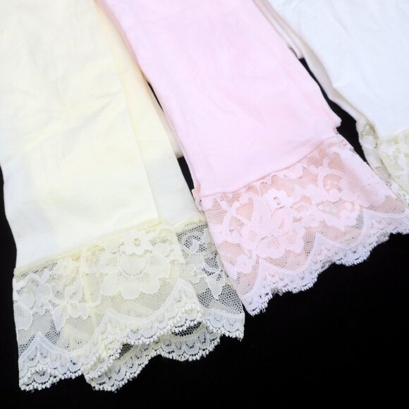 Vintage 80's Lace Trim Footless Stockings Lot of 3 Pink, Pale Yellow & Off White - Picture 2 of 2